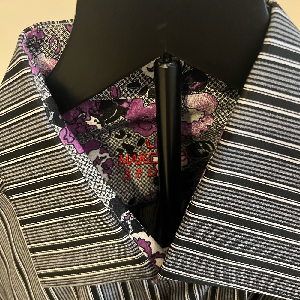 Marcello Stripe Dress Shirt - Black and Purple